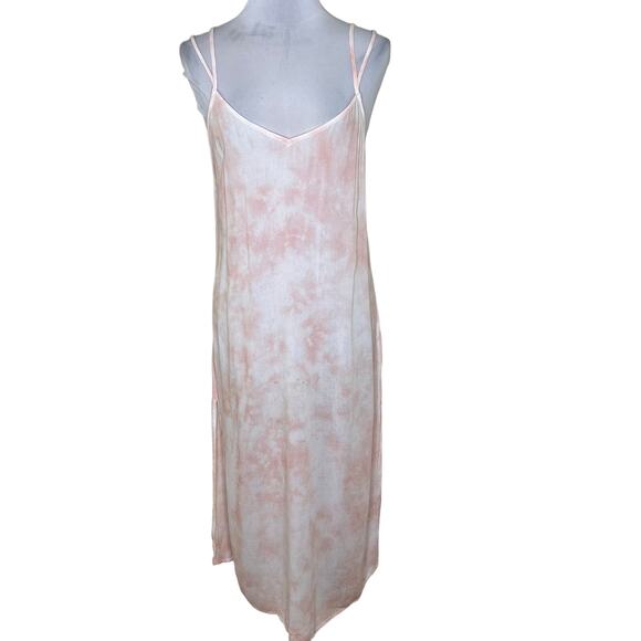 Aerie Midi Slip Dress SMALL Pink White Tie Dye Beach Coverup Vacation Side Slits - Picture 1 of 9